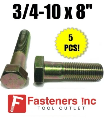 BRIGHTON BEST (Qty 5) 3/4-10 x 8" Hex Bolt Zinc Plated Grade 8 Cap Screw Partial Thread