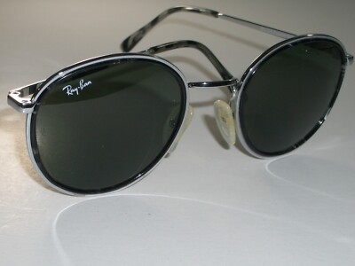 51-22 140 VINTAGE B&L RAY BAN ADIN BLK/SHINY CHROME G15 ROUND