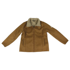 Women's Jack Murphy Tan Brown Faux Shearling Bomber Jacket Coat, Size 16 Uk