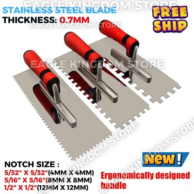 3Pc Stainless Steel Square Notched Trowels Masonry Tool for Wall Floor Tiling