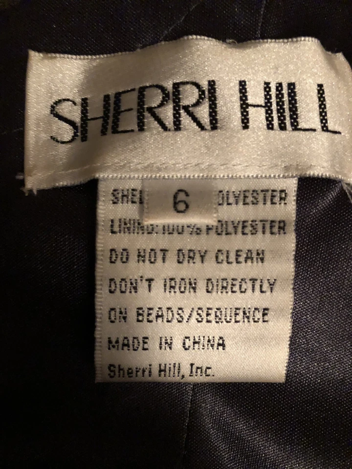 VESTIDO DE GRADUACIÓN SHERRI HILL 51779 RARO COLOR PISTOLA METAL JERSEY CON CUENTAS CONCURSO TALLA 6 Foto 3 de 4