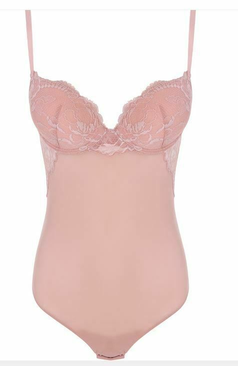 La Perla Brigitta Lace Tulle Bodysuit 34B Padded Cups Pink