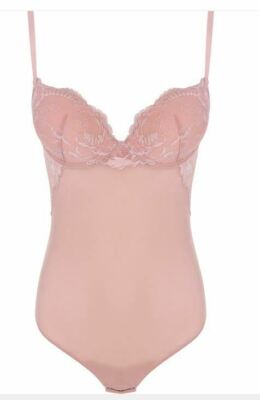 La Perla Brigitta Lace Tulle Bodysuit 34B Padded Cups Pink