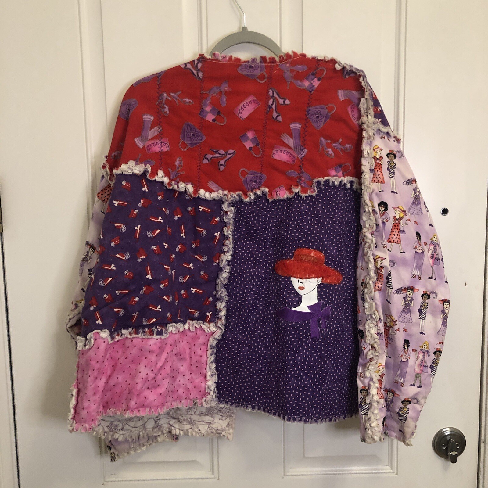 Handmade Quilted Patchwork Jacket Pink Purple Raw… - image 10