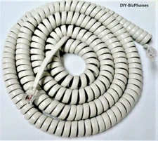 Off White 25Ft Long Generic Handset Cord for Landline Phone Universal Fit Curly