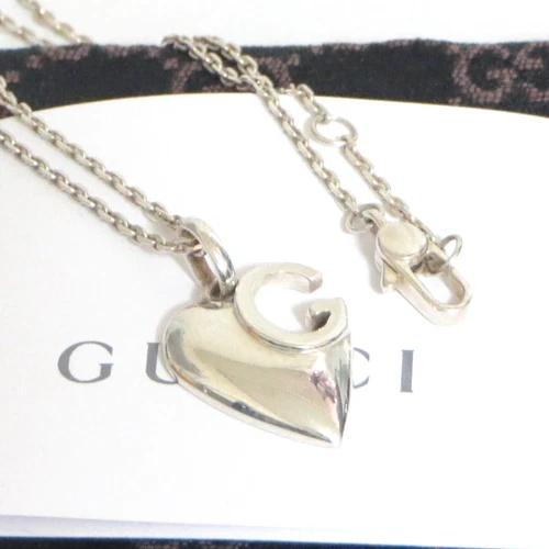 Authentic Gucci Heart G Logo Necklace Pendant Sterling Silver 925 Made in Italy