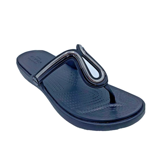 Crocs Sanrah Black Metal Block Flip Flop Women US 9 Womens for sale online | eBay