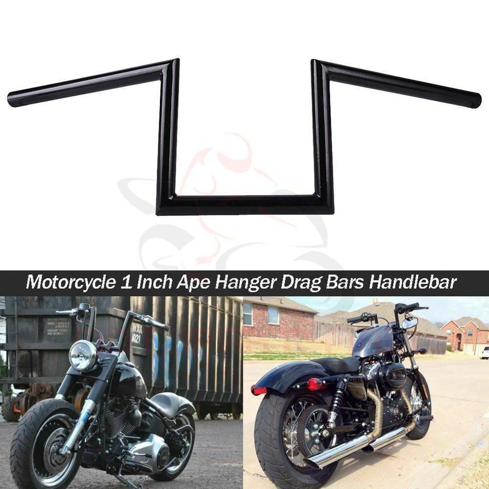 1" Motorcycle 8" & 10-1/2" Rise Ape Hanger Handlebars Z-Bar Drag Bars For Harley - Image 4 of 4