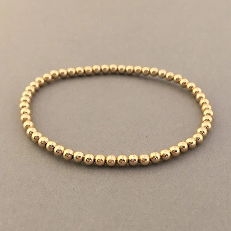 3 Piezas Dama Chapado en Oro 14k 4MM Cuentas Pila Pulseras Mujeres Joyería Bohemia Foto 4 de 4