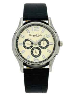 Kenneth Cole KC1229 Multi-function Cream Dial Black leather strap Watch