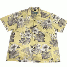 Vtg Hawaiian Shirt Large Floral Leaf 100 Cotton High Surf Beach Hula Cruise a