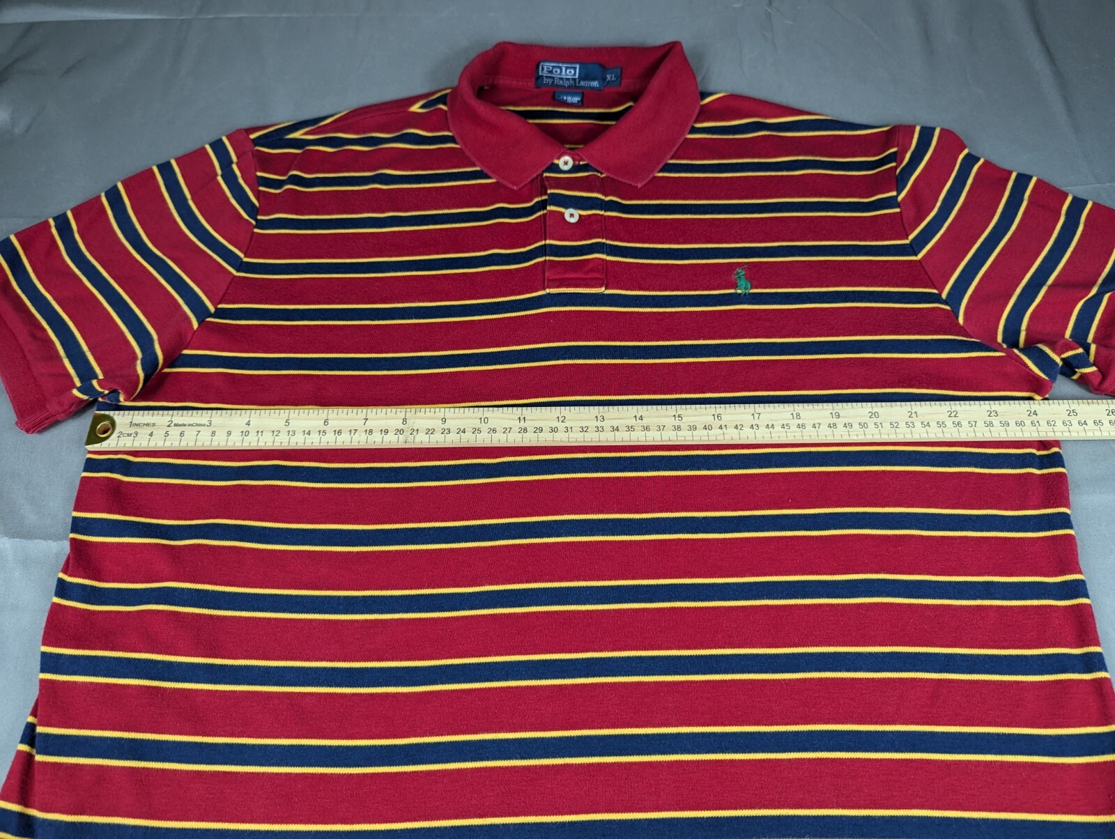 Polo Ralph Lauren camicia uomo extra large rossa a righe cotone verde pony