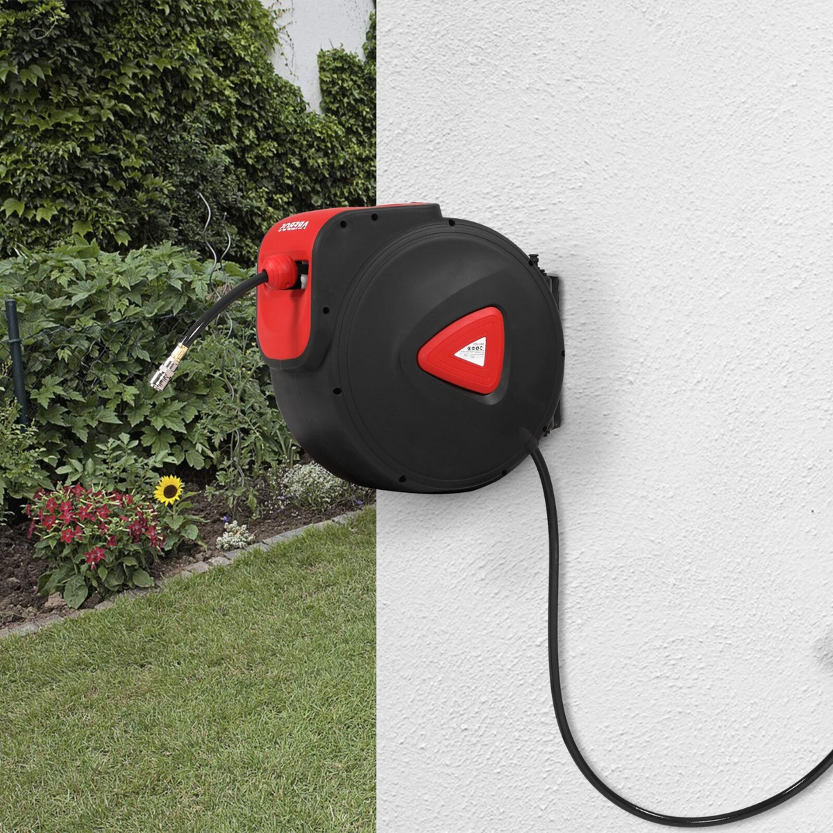 Avvolgitubo Per Aria Compressa 20mt - Con Supporto A Parete, Avvolgimento Automatico, 24 Bar