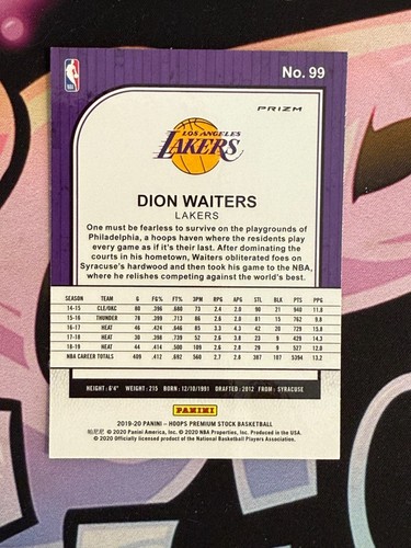 2019-20 Panini NBA Hoops Premium Stock Dion Waiters Red Flash Prizm Card #99 - Picture 2 of 2