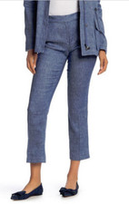 Elie Tahari Leena Linen Blend Cropped Pants Indigo NWT 248