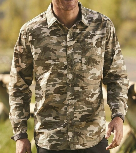 Weatherproof Vintage Camo Camouflage Long Sleeve Shirt Sand NEW