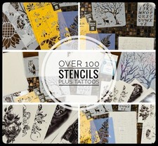 Arts  Crafts Lot Of 100 STENCILS Flowers Trees Phrases ABCs Butterflies Re-use