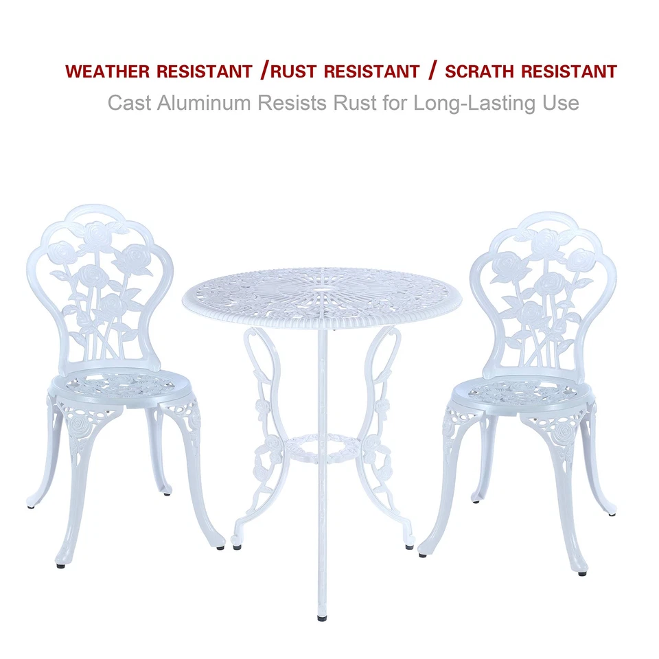 C/G Juego de 3 Piezas Bistro - Juego de Mesa de Patio Exterior, Aluminio Fundido Antioxidante, Blanco Foto 4 de 4