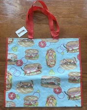 NWT TJ Maxx Large Reuseable Shopping Grocery Bag Light Blue Cat Kitten Sandwich