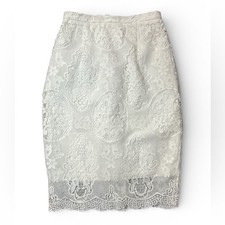 Stylestalker White Lace Midi Pencil Skirt Small Bridal