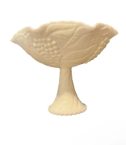 Vintage Milk Glass  Grapes And Leaves Design Fruit Bowl