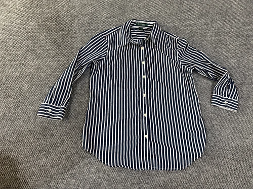 Lauren Ralph Lauren Button Up Shirt Womens Medium Blue White Striped Casual