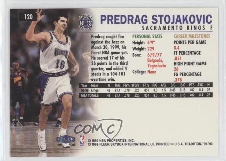 1999-00 Fleer Tradition Peja Stojakovic Predrag Stojakovic #120 - Image 2 of 2
