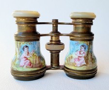 19th Century Opera Glasses - Verdi Paris - Enamel Cherubs - MOP - Original Bag