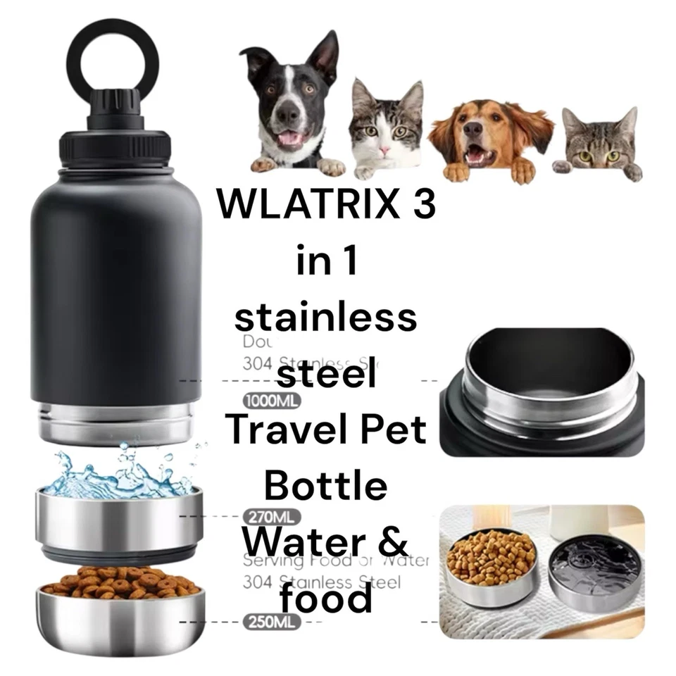 Wlatrix Trinkflasche für Hunde | Näpfe | Wasserflasche für unterwegs | Edelstahl - Bild 3 von 4