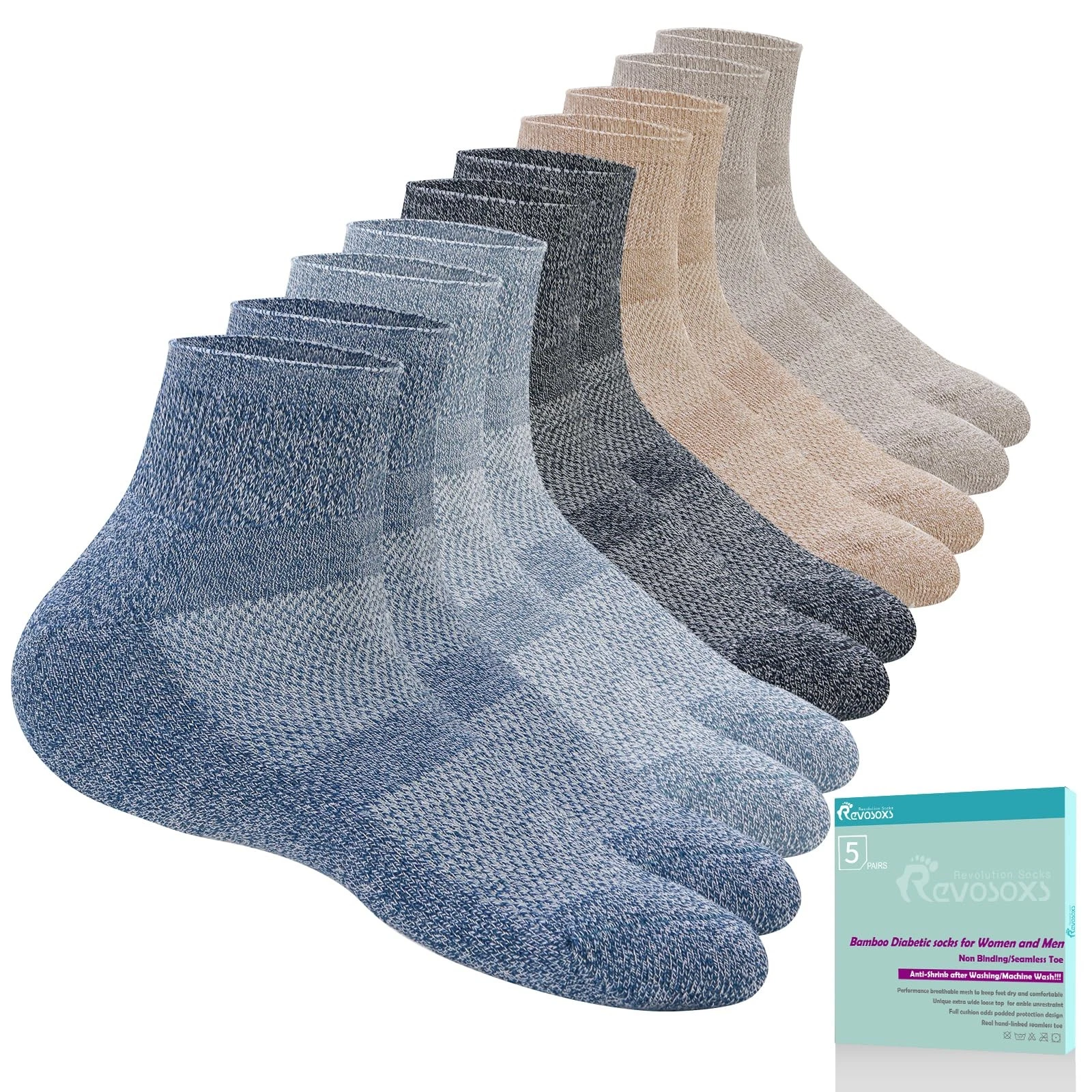 Revosoxs Diabetic Socks for Women Men5 Pairs Non Binding Diabetic Ankle Socks...