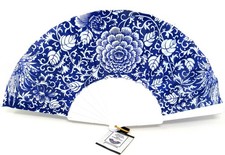 Purple Flowers White Frame Folding Hand Held Fan Summer Party Costume Mardi