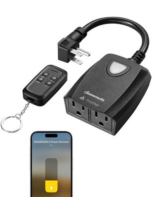 DEWENWILS Wi-Fi Matter Smart Dimmer Plug, Remote Control, 2 Grounded Outlets