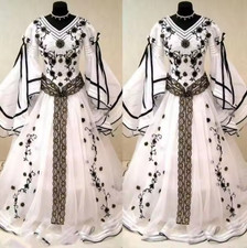 Medieval Celtic Black And White Wedding Dress Flare Long Sleeves Corset A Line