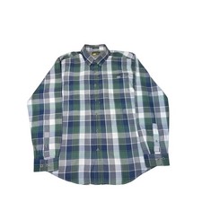Eddie Bauer Mens L Button Down Shirt Classic Fit Plaid Green Blue Casual