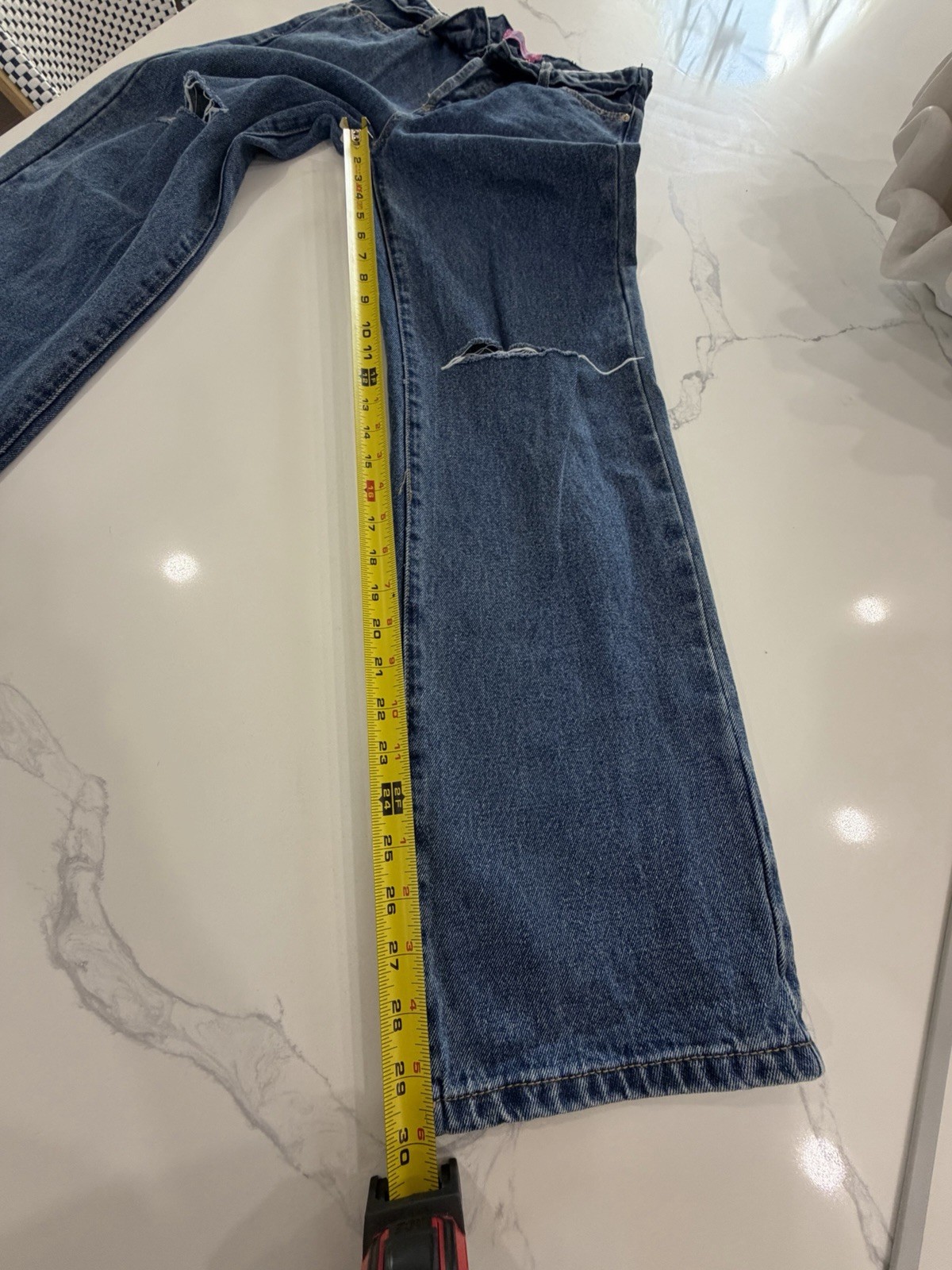 Edikted Raquel Folded Waist Ripped Wide Leg Jeans Blue Denim Distressed Size S image 6