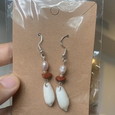 White Shell & Round White Pearl Beaded Dangle...