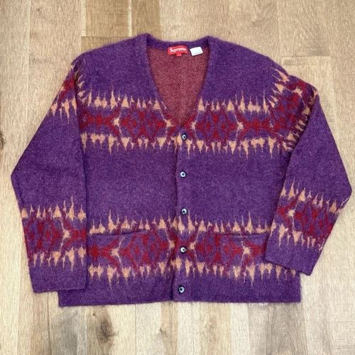 Cardigan mohair abstrait suprême violet grand