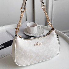 NWT Coach Teri Shoulder Bag In Signature Canvas CA548 Gold/White