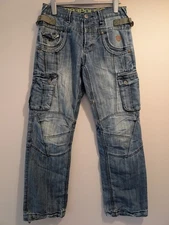 Police 883 Mens Jeans Cargo W30 L32 Blue Distressed Biker's Combat Streetwear