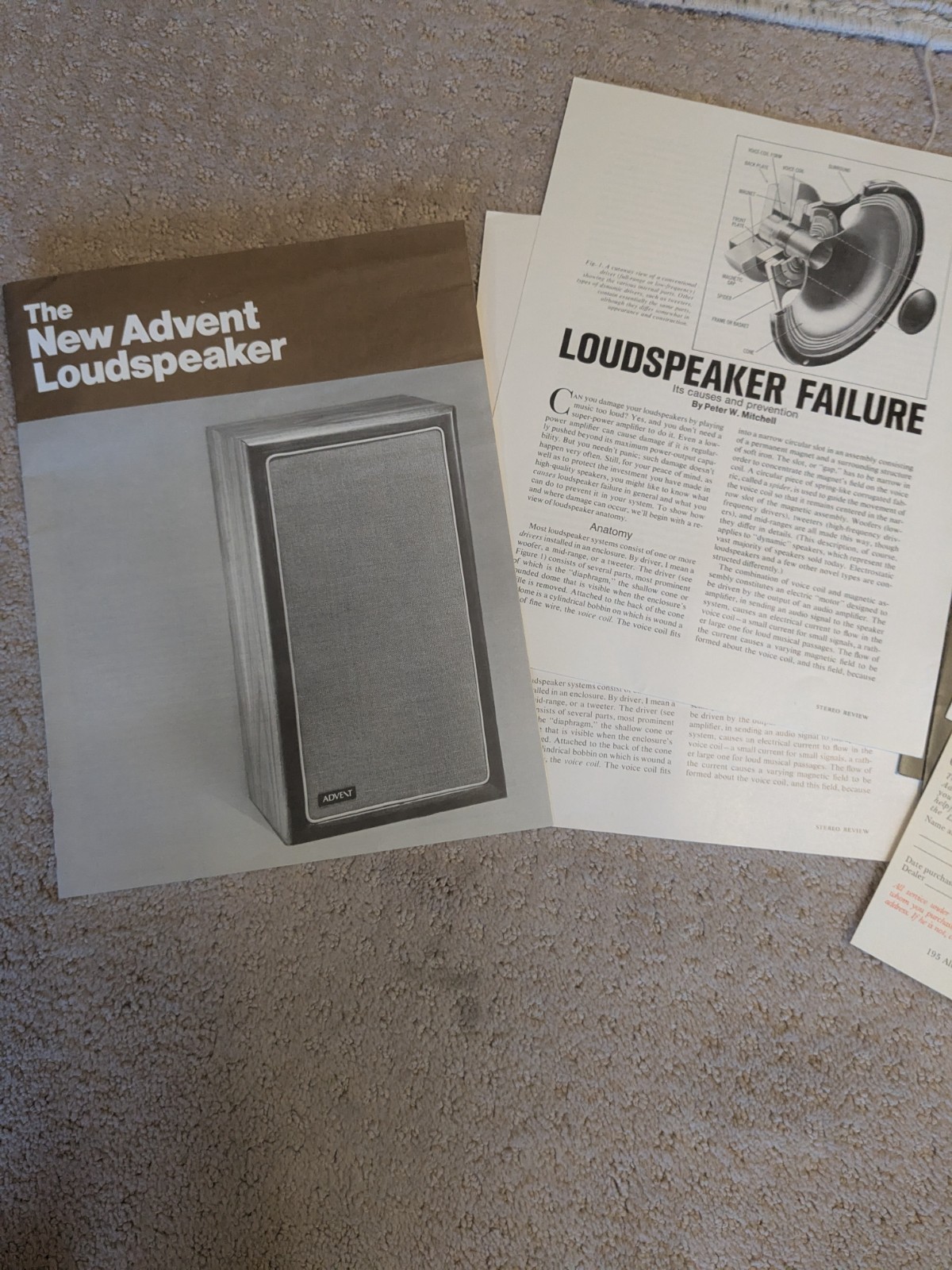 The NEW ADVENT LOUDSPEAKER Specification Instructions Manual Multi-Page ORIGINAL