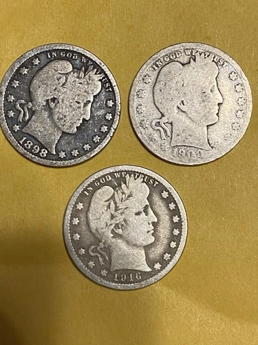 lot of 3 Barbra Quarters 1898,1900,1916-O