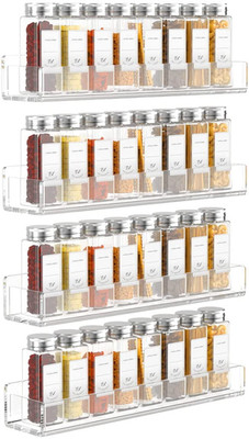 Acrylic Wall Mount Spice Rack - 15 Inch, 4 Pack Hanging Spice Rack Shelf for Cab