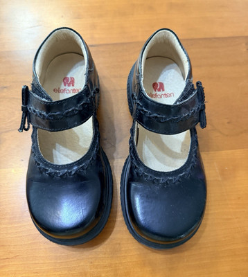 Elefanten Girls Black Mary Jane Hook & Loop Adjustable Strap Round Toe EU 25