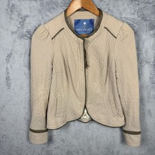 FREE PEOPLE Women’s Blazer Taupe Quilted Peplum Jacket Leather Trim Size 2