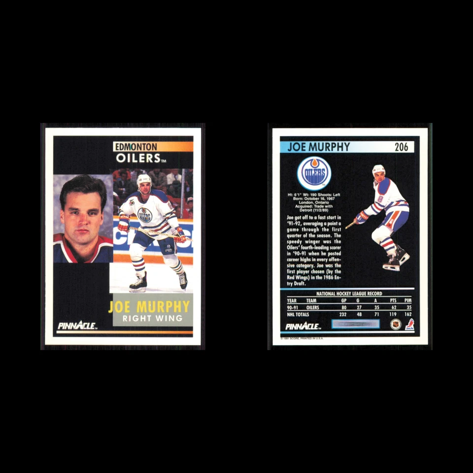 Joe Murphy #206 1991 Pinnacle Edmonton Oilers Hockey Card NHL NM - Image 3 of 3
