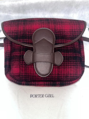 #ad PORTER GIRL Plaid Flap Shoulder Bag Red Black Wool Leather Women#x27;s $134.16
