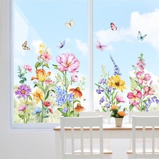 Flower Butterfly Window Clings Colorful Wildflower Window Stickers Double-Sid...