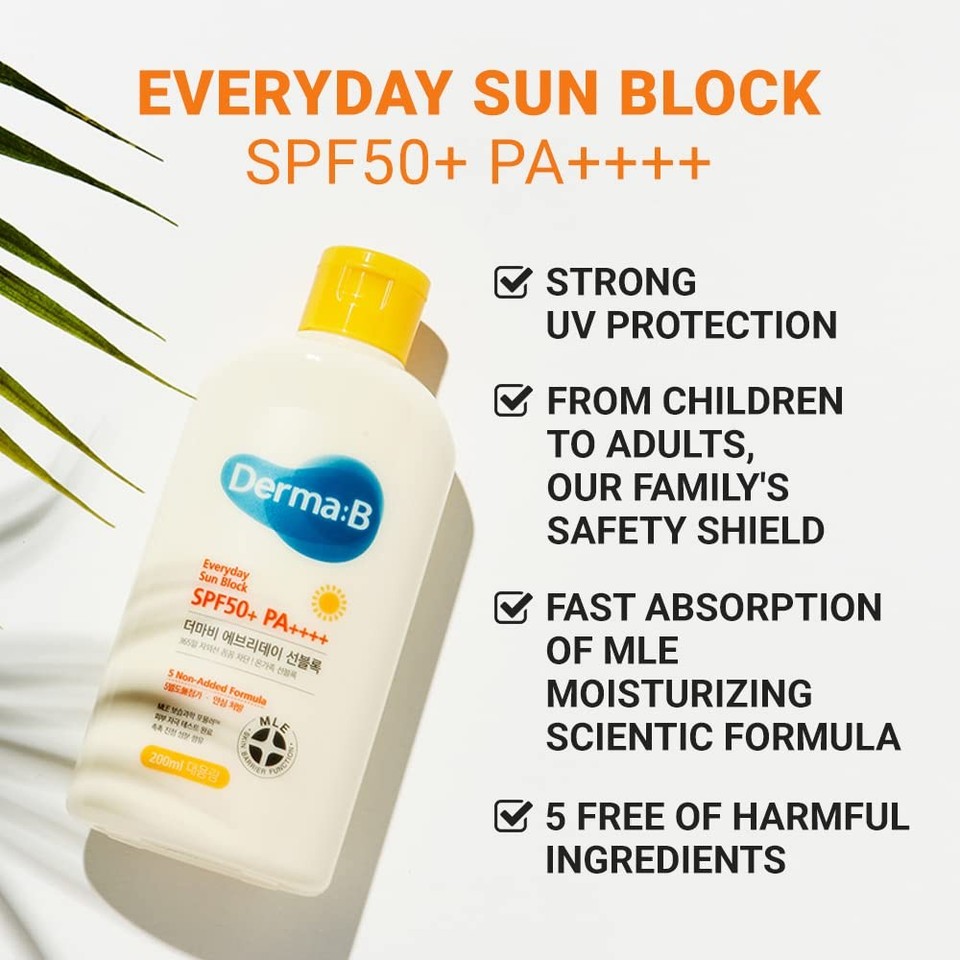 Derma B Everyday Sun Block Large Size Sunscreen SPF50+ PA++++ 6.71 Fl ...