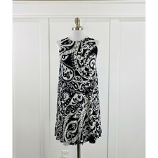 Loft Ann Taylor Womens Sundress Small Black White Sleeveless Printed Vacation