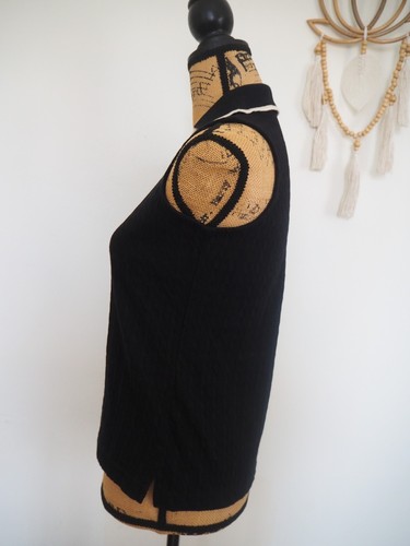 Karen Scott Black Cable Knit Sleeveless Collared V Neck Blouse Petite Small PS - Picture 5 of 7